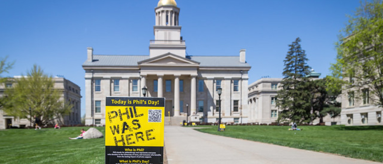 "Phil Was Here" sign in front of the old capitol building
